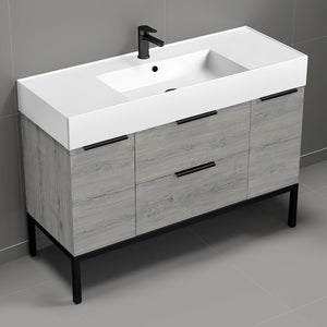 Modern Bathroom Vanity, Floor Standing, 48", Grey Oak