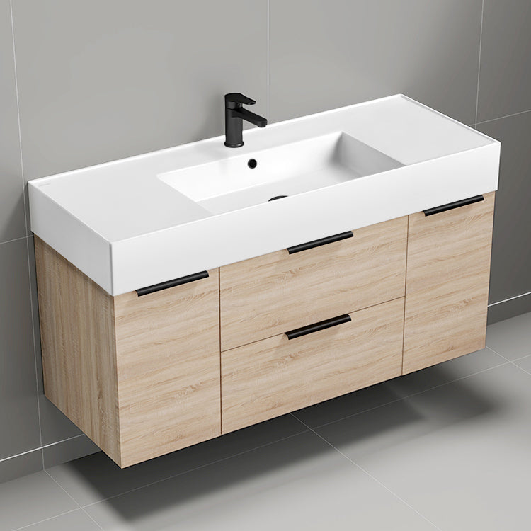 48" Bathroom Vanity, Floating, Brown Oak
