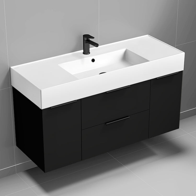 Modern Bathroom Vanity, 48", Wall Mounted, Black