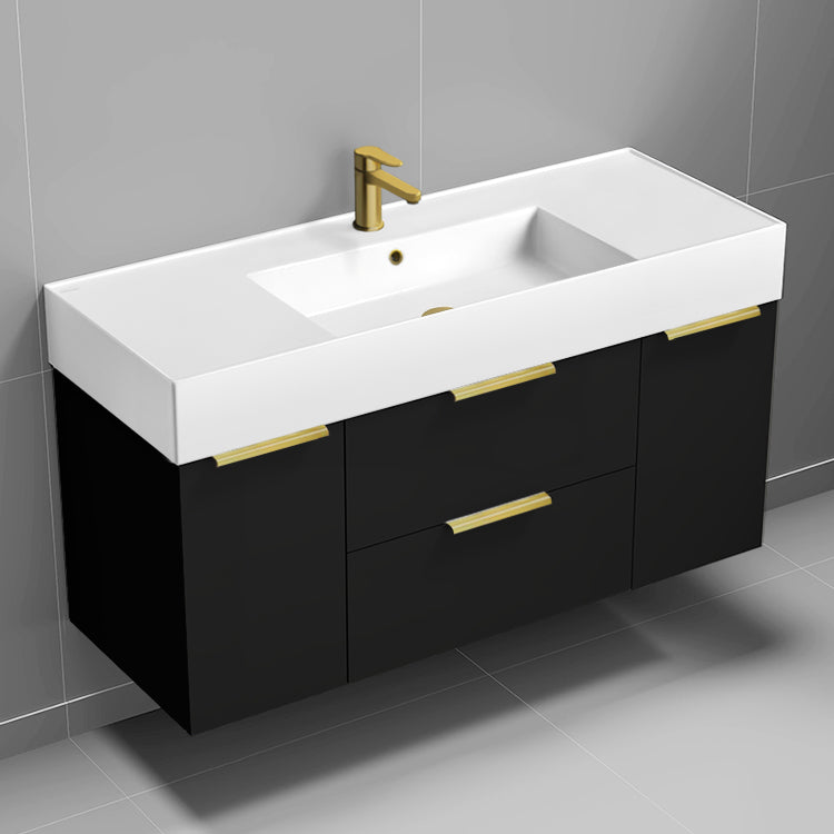 Modern Bathroom Vanity, Wall Mount, 48", Matte Black