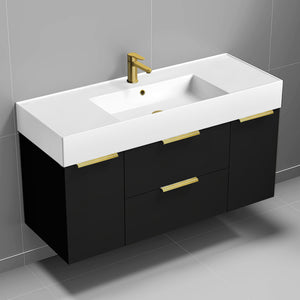 Modern Bathroom Vanity, Wall Mount, 48", Matte Black