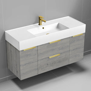 Modern Bathroom Vanity, Wall Mounted, 48", Grey Oak