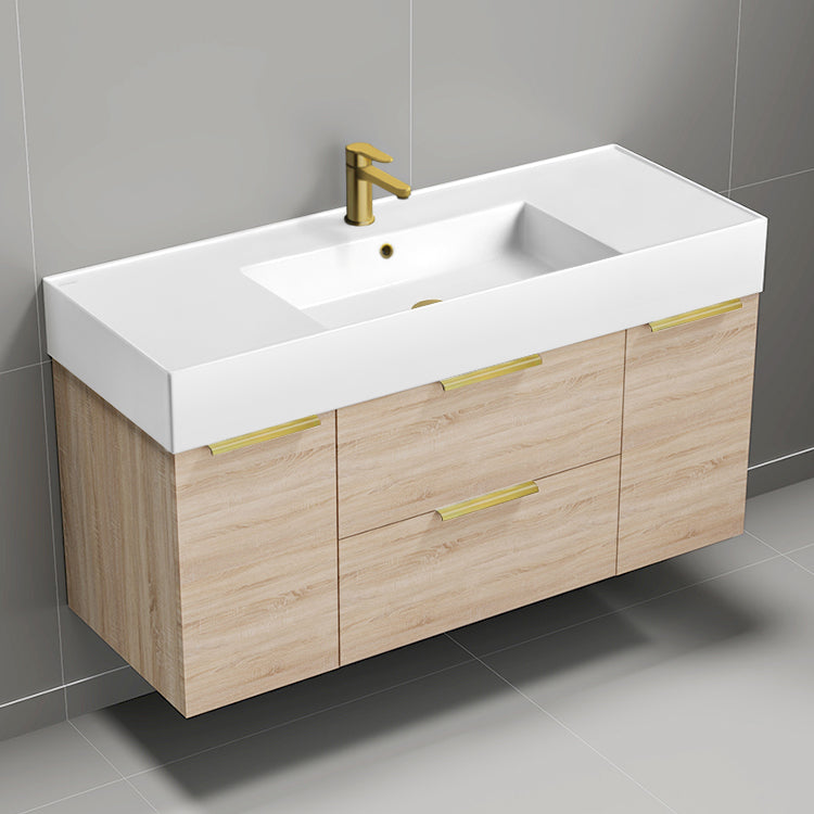48" Bathroom Vanity, Floating, Brown Oak