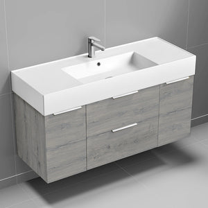 Modern Bathroom Vanity, Wall Mounted, 48", Grey Oak
