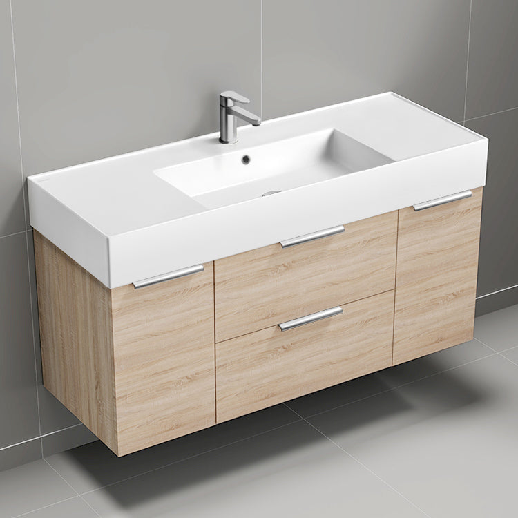 48" Bathroom Vanity, Floating, Brown Oak