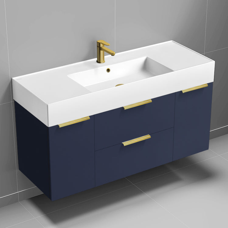 Modern Bathroom Vanity, Wall Mounted, 48", Blue