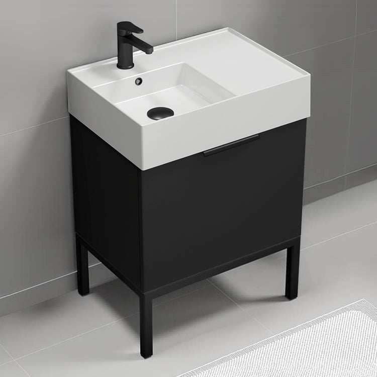 Modern Bathroom Vanity, Free Standing, 24", Matte Black