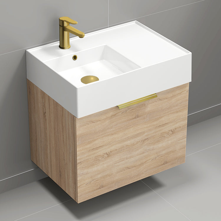 Modern Bathroom Vanity, Small, Floating, 24", Brown Oak