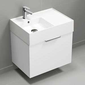 Modern Bathroom Vanity, Wall Mount, 24", Glossy White