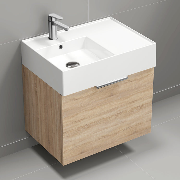 Modern Bathroom Vanity, Small, Floating, 24", Brown Oak