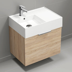 Modern Bathroom Vanity, Small, Floating, 24", Brown Oak