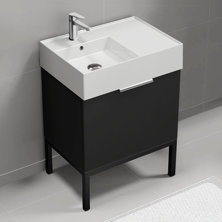 Modern Bathroom Vanity, Free Standing, 24", Matte Black