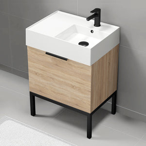 Modern Bathroom Vanity, Free Standing, 24", Brown Oak