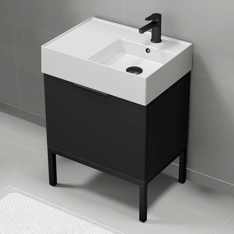 Modern Bathroom Vanity, Free Standing, 24", Matte Black