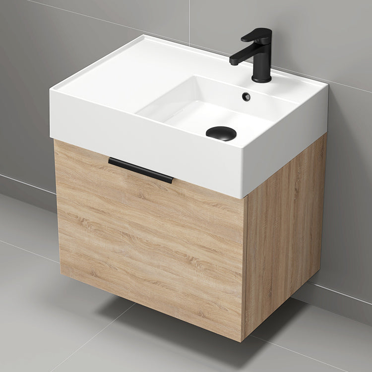 Wall Mounted Bathroom Vanity, Brown Oak, 24"