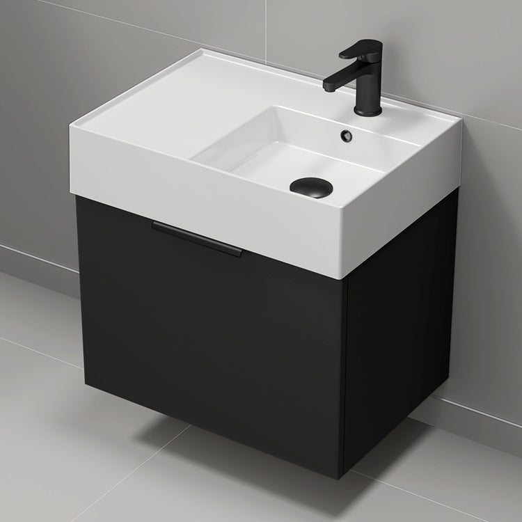 Black Bathroom Vanity, Modern, Wall Mounted, 24"