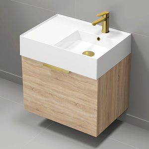 Modern Bathroom Vanity, Small, Floating, 24", Brown Oak