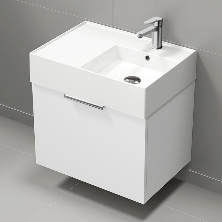 Modern Bathroom Vanity, Wall Mount, 24", Glossy White