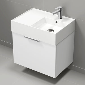 Modern Bathroom Vanity, Wall Mount, 24", Glossy White