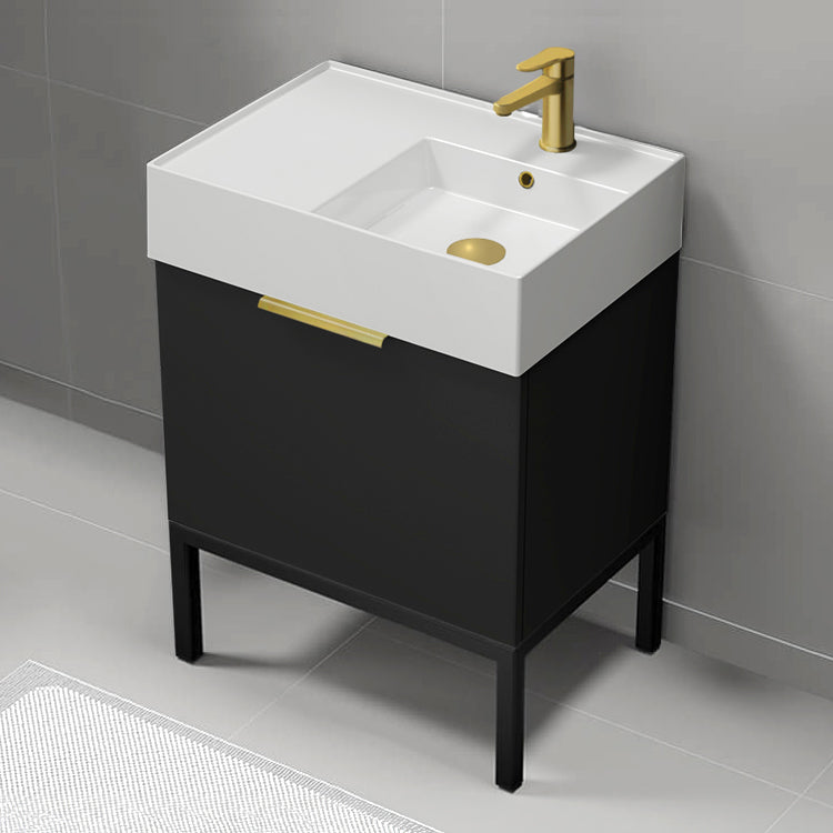 Modern Bathroom Vanity, Free Standing, 24", Matte Black