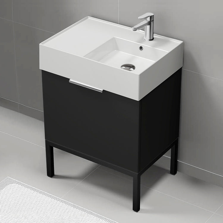 Modern Bathroom Vanity, Free Standing, 24", Matte Black