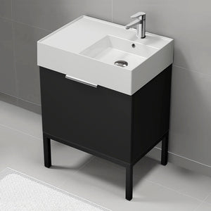 Modern Bathroom Vanity, Free Standing, 24", Matte Black