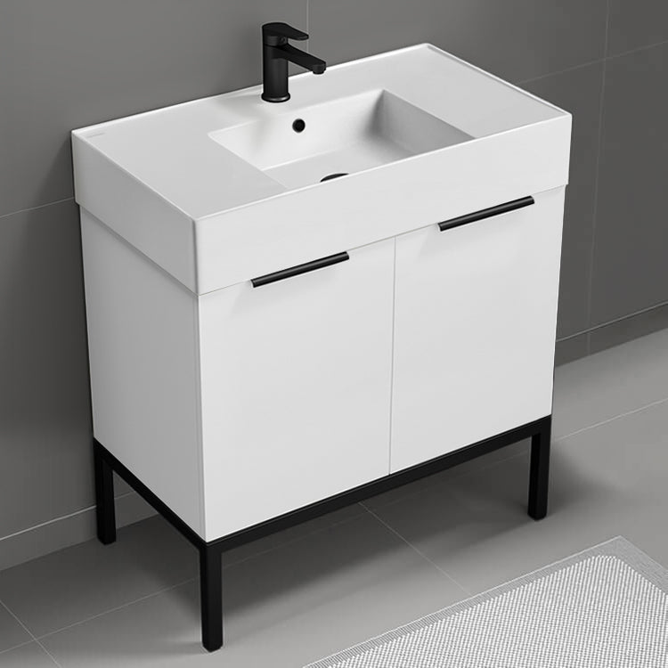 Modern Bathroom Vanity, Floor Standing, 32", Glossy White