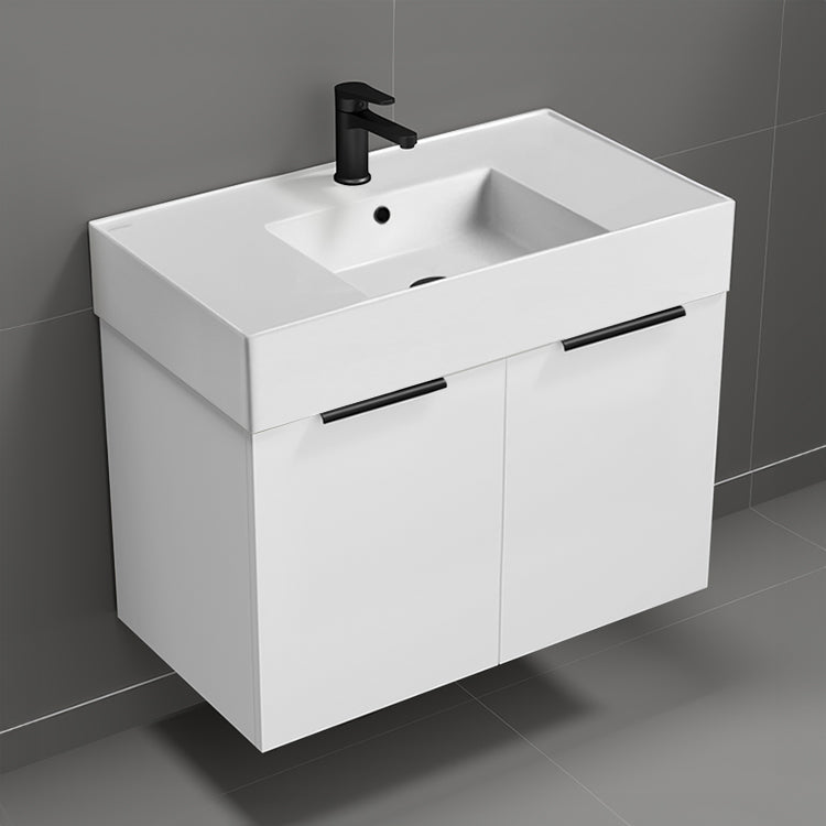 32" Bathroom Vanity, Modern, Wall Mount, Glossy White