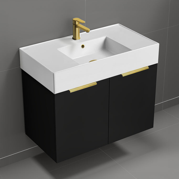 32" Black Bathroom Vanity, Floating, Modern