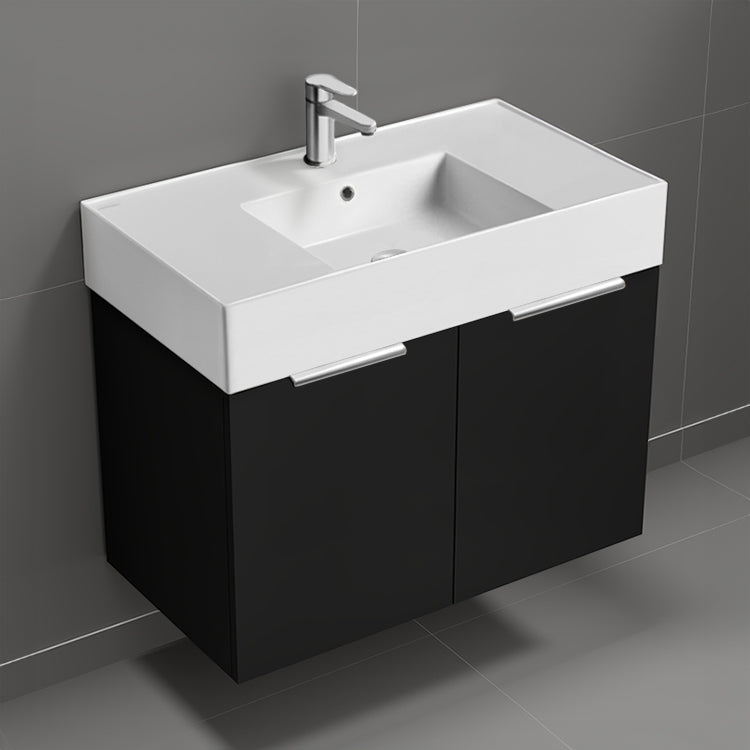 32" Black Bathroom Vanity, Floating, Modern