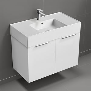 32" Bathroom Vanity, Modern, Wall Mount, Glossy White