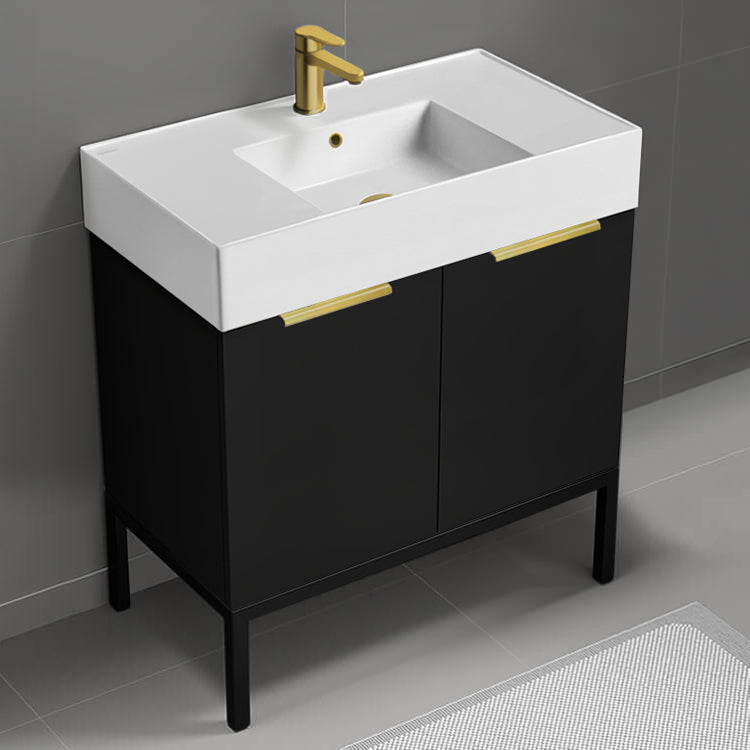 Black Bathroom Vanity, Modern, Free Standing, 32"