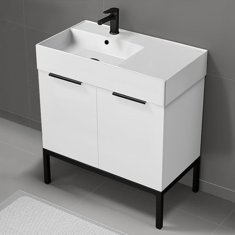 Modern Bathroom Vanity, Floor Standing, 32", Glossy White