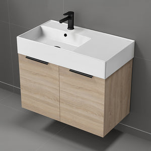 Modern Bathroom Vanity, 32", Brown Oak