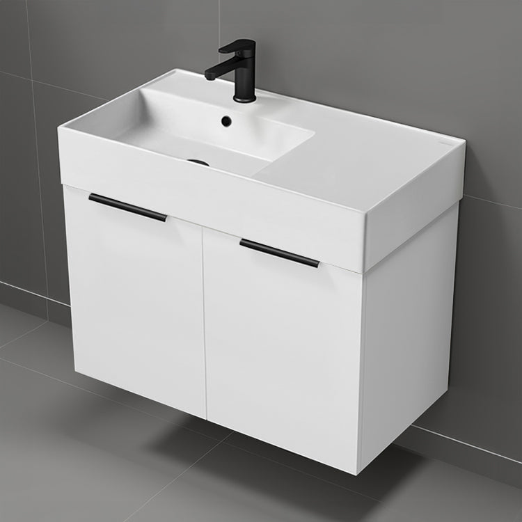 32" Bathroom Vanity, Modern, Wall Mount, Glossy White