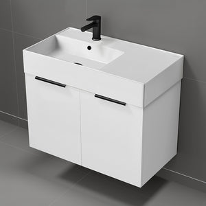 32" Bathroom Vanity, Modern, Wall Mount, Glossy White