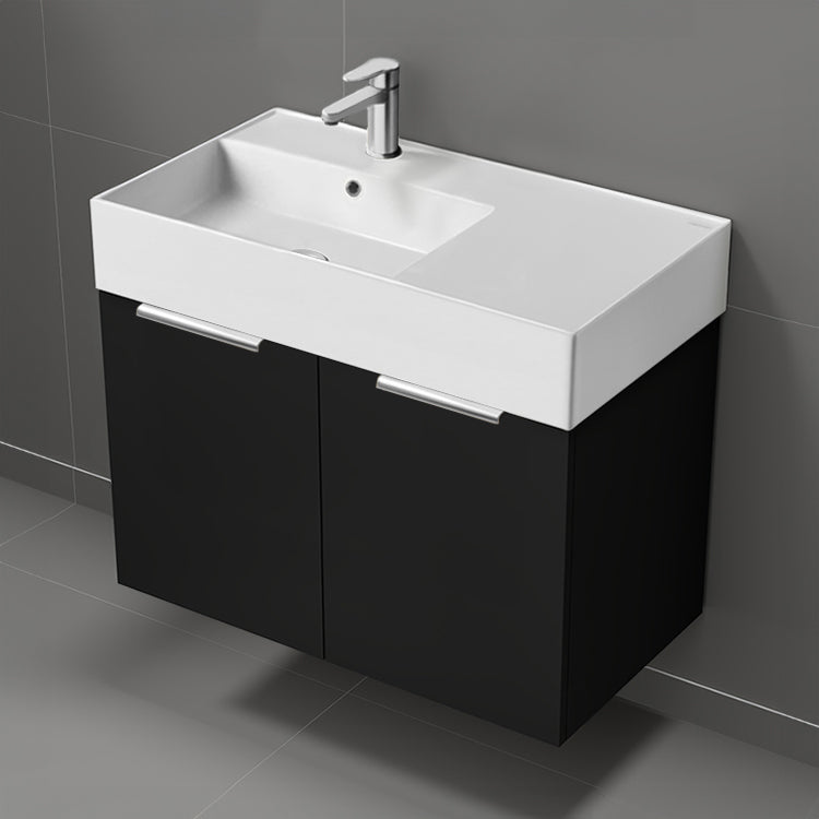 32" Black Bathroom Vanity, Floating, Modern