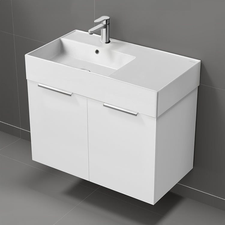 32" Bathroom Vanity, Modern, Wall Mount, Glossy White