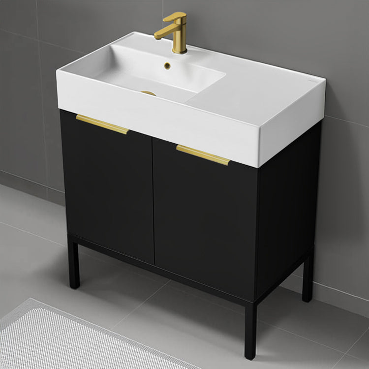 Black Bathroom Vanity, Modern, Free Standing, 32"