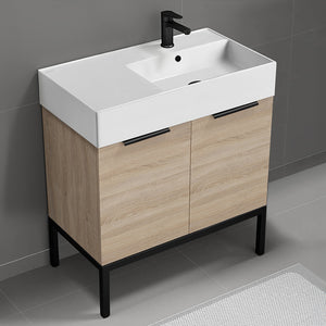 Modern Bathroom Vanity, Free Standing, 32", Brown Oak