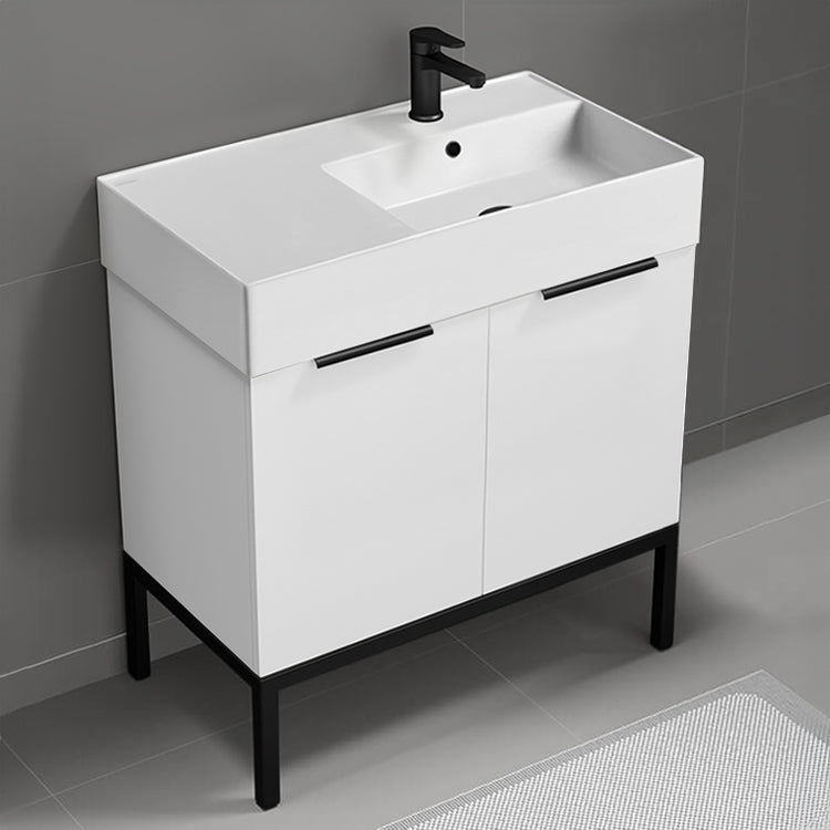 Modern Bathroom Vanity, Floor Standing, 32", Glossy White