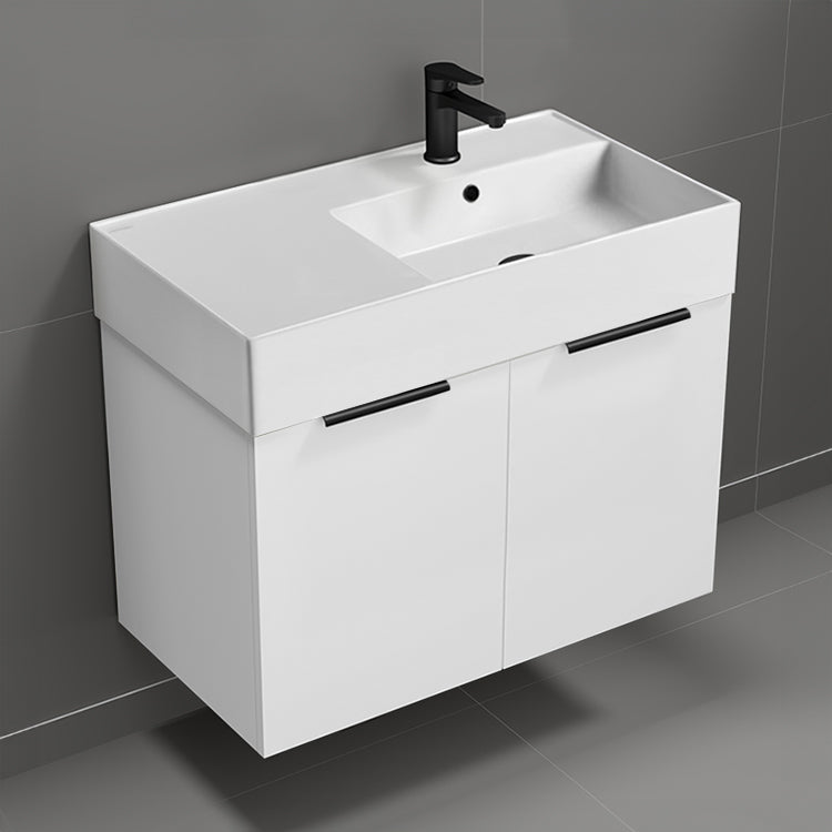 32" Bathroom Vanity, Modern, Wall Mount, Glossy White