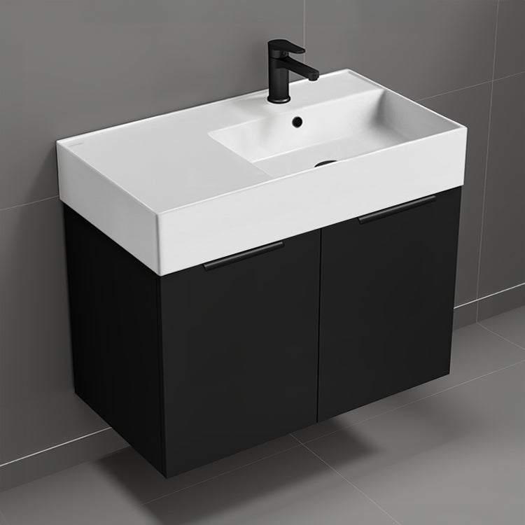 32" Black Bathroom Vanity, Floating, Modern