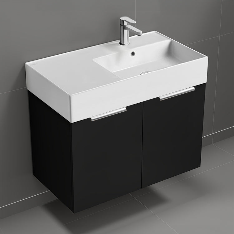 32" Black Bathroom Vanity, Floating, Modern