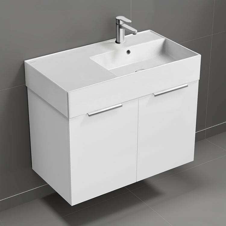 32" Bathroom Vanity, Modern, Wall Mount, Glossy White