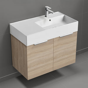 Modern Bathroom Vanity, Wall Mounted, Single, 32", Brown Oak