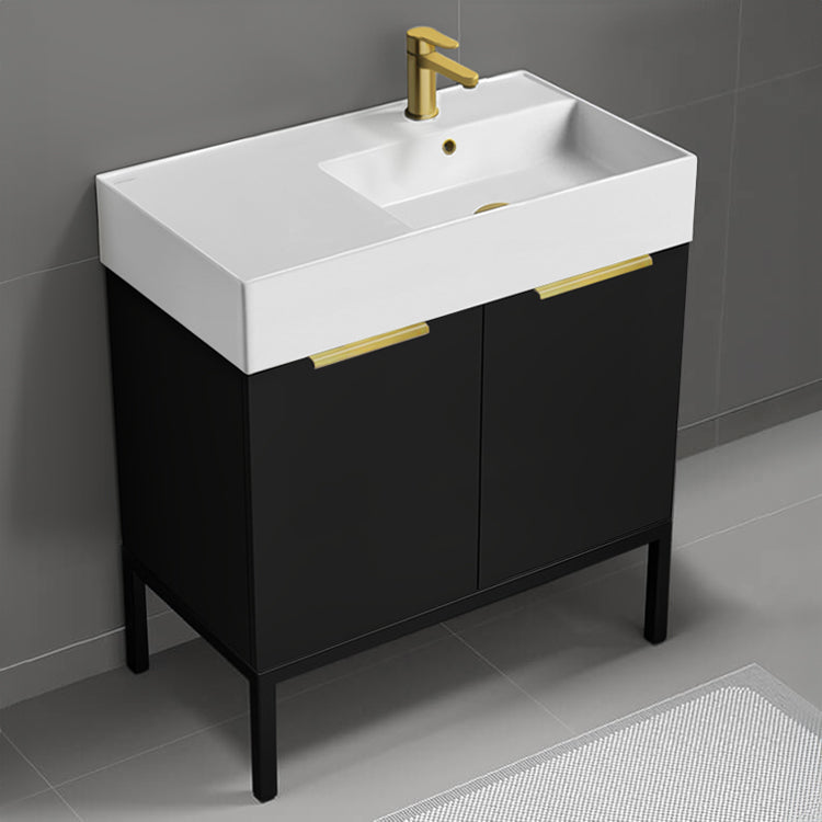 Black Bathroom Vanity, Modern, Free Standing, 32"