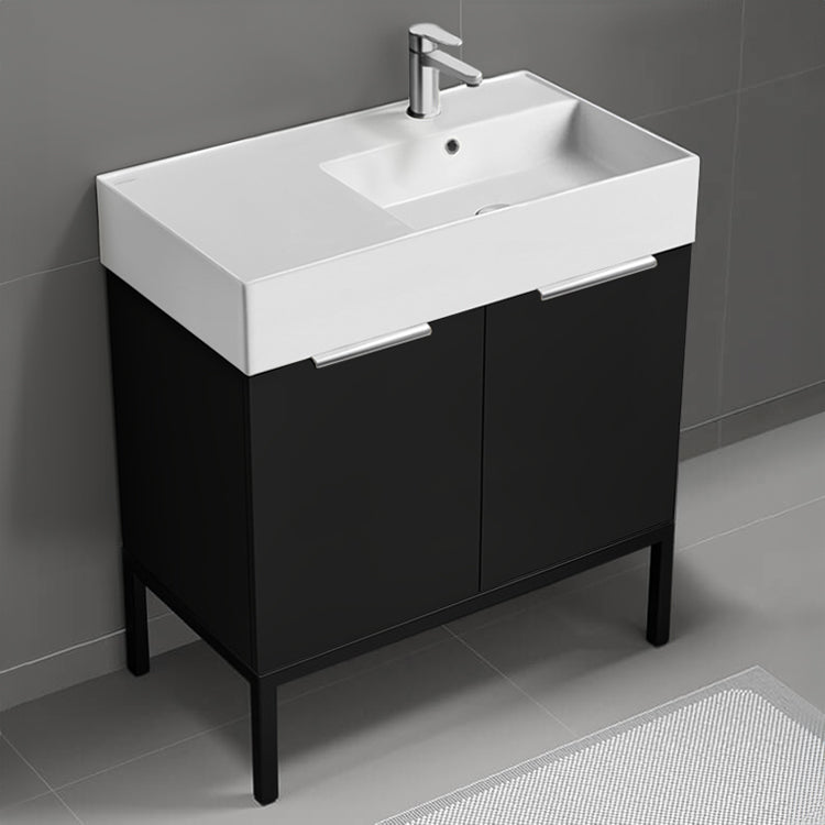Black Bathroom Vanity, Modern, Free Standing, 32"