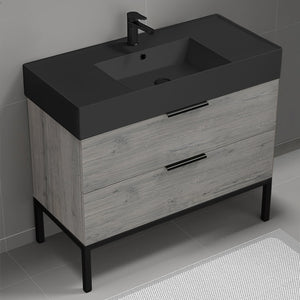 Grey Oak Bathroom Vanity With Black Sink, Free Standing, Modern, 40"