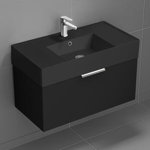 Black Bathroom Vanity With Black Sink, Floating, Modern, 32"